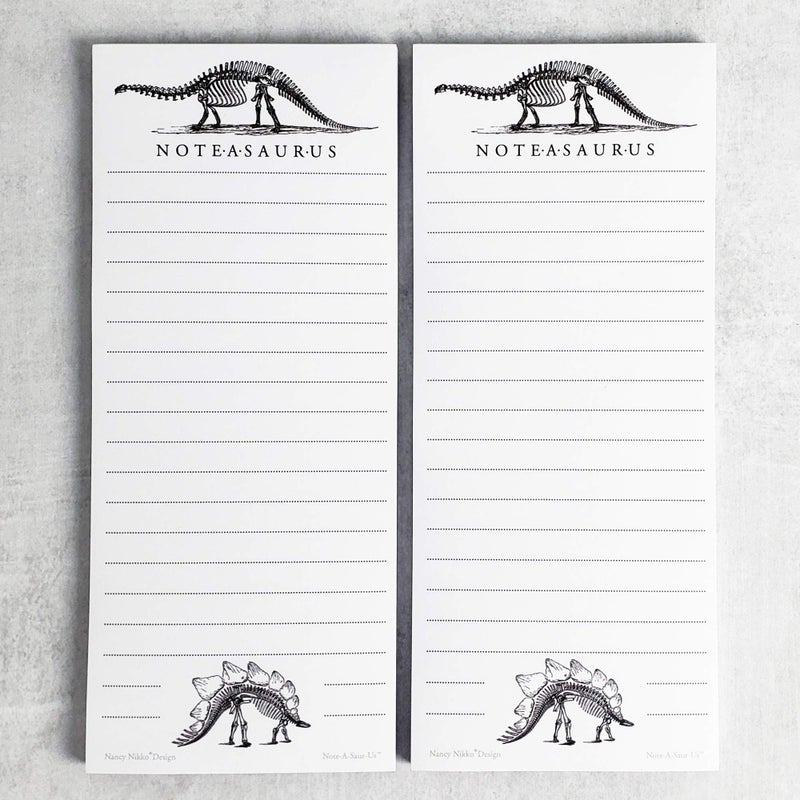 Nancy Nikko Dinosaur (Bones) Refrigerator Notepads, NOTE-A-SAURUS - Set of 2 Pads - Notes, To Do List, Grocery List - Image 1
